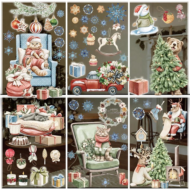 Lambock 87 PCS Christmas Window Clings for Glass Windows Double