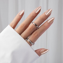 30 PCS Nude Pink Cat Eye Press on Nails Short Almond, SXVME Fake Nails False Nails With Glitter, Glue on Nails Short Length Gel Nails, Full Cover Shiny Acrylic Nails Press ons for Women