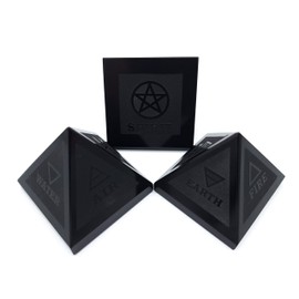 Gemstone Pyramid Black Agate (approx. 5 cm, 150 g) Laser Engraving 5 Elements of Life Fire Water Earth Air Spirit Protection Happiness Energy Esoteric Meditation Magic