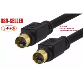 PTC 5pcs Lot PTC 25-FT Gold SVHS Mini-Din 4 PIN S-Video M/M Video/Camcorde