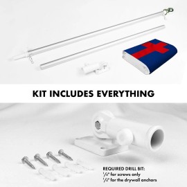 UD_G128 Combo Pack: 5 Ft Tangle Free Spinning Flagpole (Silver) & Christian Flag 2.5x4 Ft Embroidered 220GSM Spun Polyester, Bra