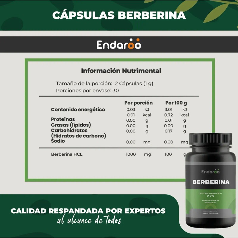 Berberina 500 Cápsulas Vegetales Sabor Endaroo Pack Frascos