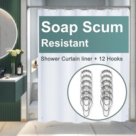 AmazerBath 3G Shower Curtain Liner, Lightweight Waterproof Plastic Shower Curtain, Cute PEVA Shower Curtain for Bathroom Decor with Weighted Magnets - Color: Sets-white With 12 Hooks, Size: 72"W*72"H