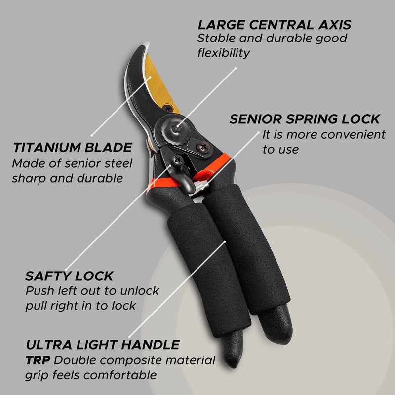 EcoNour 8" Professional Secateurs Premium Titanium Bypass Pruning Shears |