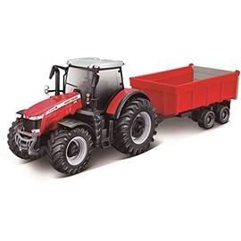 Bburago 10CM Massey Ferguson 8740S Tractor with Trailer, Assorted Colors
