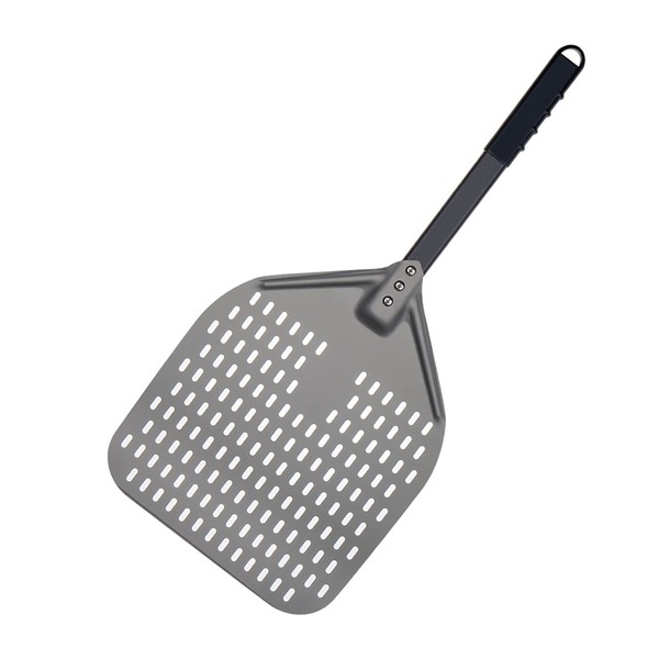 G.a HOMEFAVOR Perforated Pizza Shovel Made of Hard Anodised Aluminium, 12 Inch Pizza Peel with Non-Slip Handle, Bread Shovel for Lifting and Turning Homemade Pizza Bread