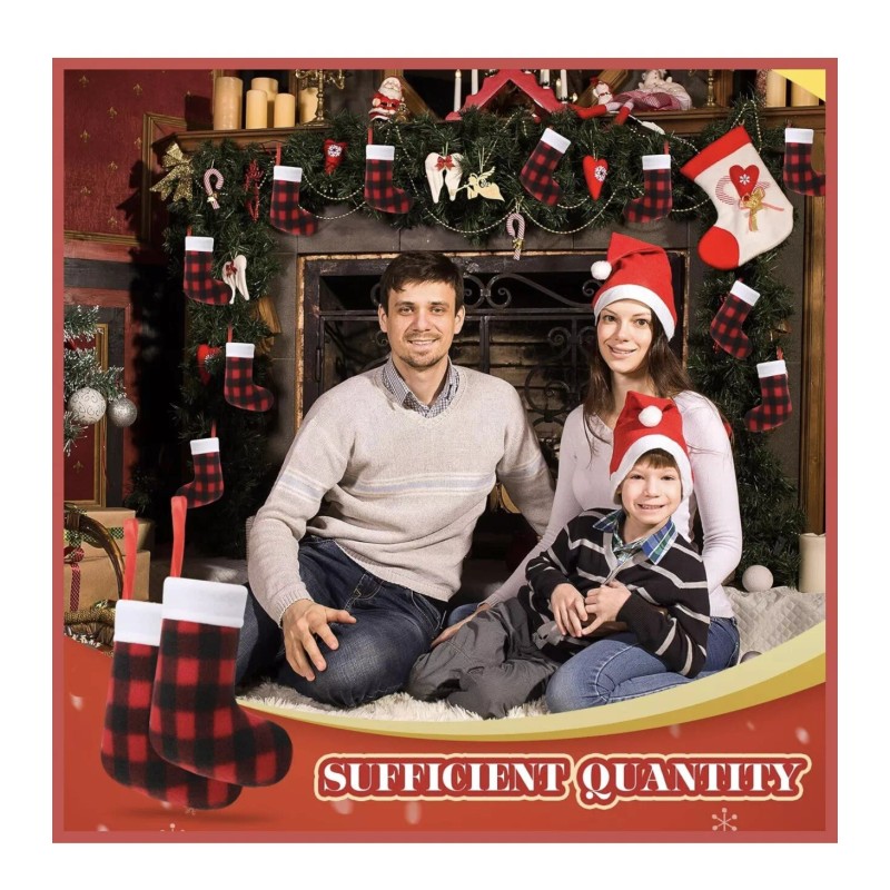 Unbranded Mini Christmas "Red Buffalo Plaid" Stockings 50 Pack 5