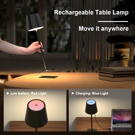Mojimdo Cordless Table Lamp, Dimmable 64 LEDs Desk Light [1700K/4500K/6000K with Stepless] 5000mAh Rechargeable Table Lamps for Living Room Bedroom Nightstand Beside Table Restaurant Party Cafe Bar