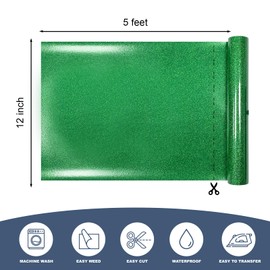 MerryMade Green Glitter Heat Transfer Vinyl 12" x 5 ft HTV for Shirts, Glitter HTV for All Cutter Machine - Easy to Cut & Weed for Heat Vinyl Design (Green)