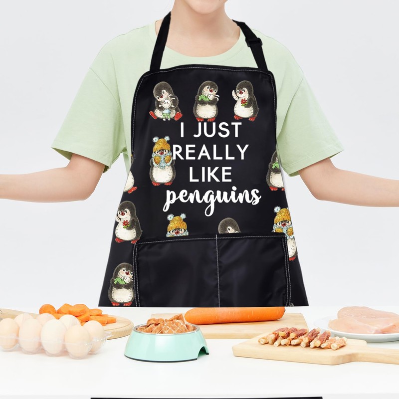 ENSIANTH Penguin Apron Penguins Cooking Apron With Pockets I Just