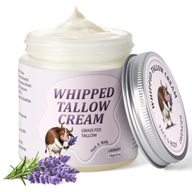 Beef Tallow Skin Care, Whipped Tallow Face Cream, Beef Tallow Moisturiser for Face & Body, Natural Grass Fed Beef Tallow, Skin Care Cream for Dry Skin, Lavender, 120g