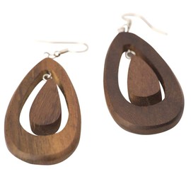 81stgeneration Women's Wood 925 Sterling Silver Teardrop Brown Dangle Earrings