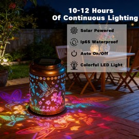 Hummingbird Solar Lanterns Garden Decor Metal Hanging Lanterns Decorative Colorful LED Lights Gifts for Women Mom Grandma Outside for Yard, Patio, Backyard, Porch (Hummingbird)