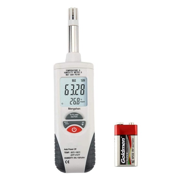 Mengshen Digital Psychrometer - Handheld Backlight Temperature Humidity Meter Gauge with Dew Point and Wet Bulb Temperature - Battery Included, M350