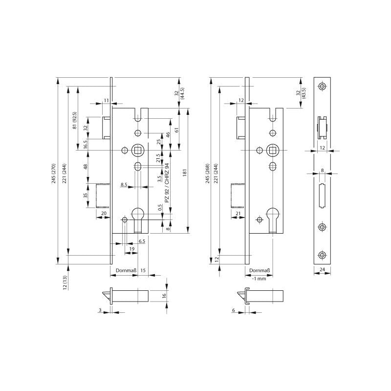 BKS B1314 0002 Tubular Frame Lock 30/92/8 mm Front End