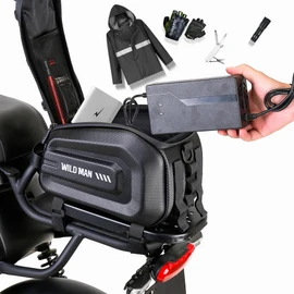 WILD MAN 4L Waterproof Bicycle Seat Bag - Hard Shell Saddlebag for Electric Bike Touring - Sport Messenger Storage Accessory (GD5, Black)