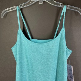 Wild Fable Aqua Spaghetti Straps Metallic Glitter Mesh Top Large NWT