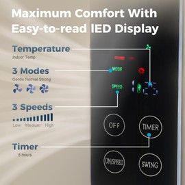 Aottop 16" Pedestal Fan with LED Display & Thermometer - Standing Fan for Bedroom, Living Room, Office, with Remote Control, 3 Speeds, 3 Wind Modes, 8H Timer, Adjustable Height, Tilt Head, 65W, Black