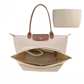Handbag Organiser, Wallet Organiser for Longchamp, Felt Bag Organiser with Multiple Pockets, Large Capacity Handbag Insert, Purse Accessories for Longchamp Carry Bag (Beige, M)
