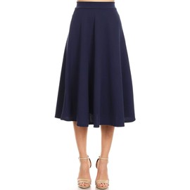 HEO CLOTHING Casual High Waist A-Line Midi Skirt with Elastic Waistband Navy XL