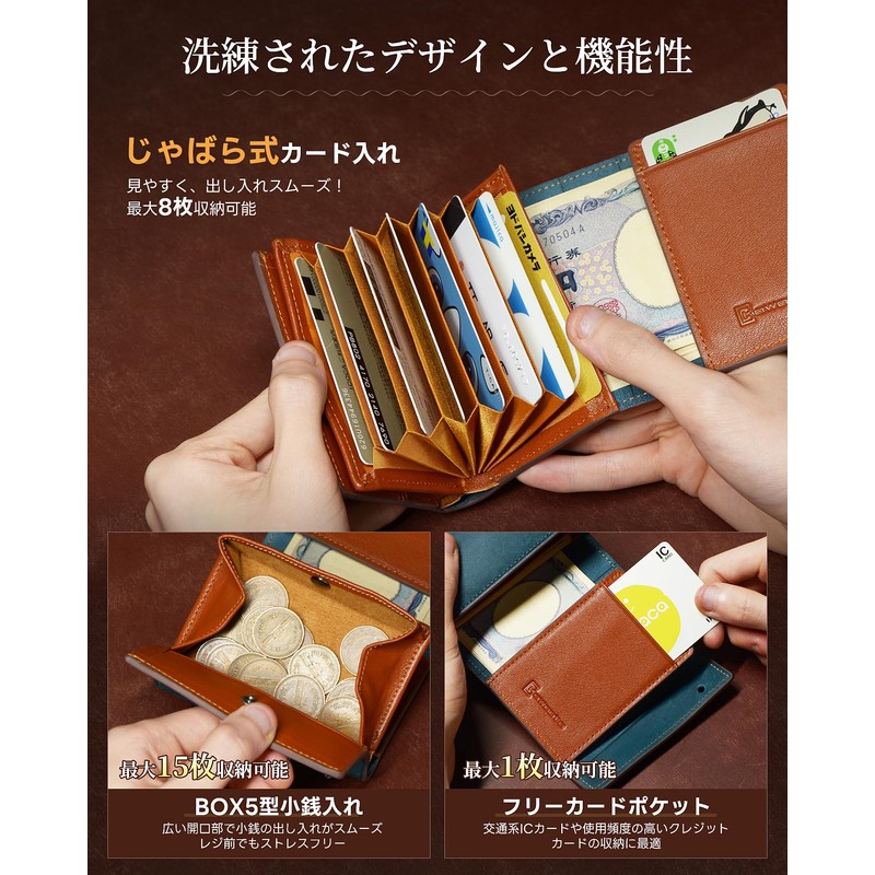 Kawaoto Men's Bi-Fold Pueblo Leather Bi-fold Wallet, Genuine Leather, Large