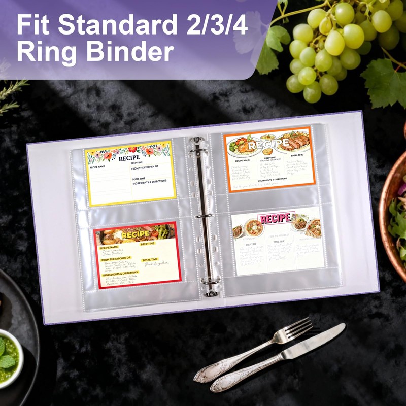 30 Pack 120 Pockets 4x6 Recipe Card Sleeves,3 Ring Binder