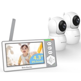 Baby Ganibs Baby Monitor with 2 Cameras Standby for 26-Hour Battery, Remote Control 4.3'' IPS Video Baby Monitor No WiFi Up to 1000ft Range, ECO, Night Vision, Temperature, 2-Way Talk, 8 Lullabies