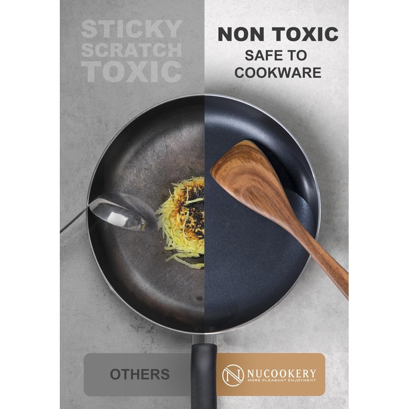 Nucookery Wooden Cooking Utensils Set with Holder, Teak Wood Utensils,