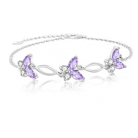SUNCHIO Sterling Silver Butterfly Ankle Bracelet, Endless Love Symbol Anklet, Classic Design Women's Jewelry, Holiday Birthday Gifts (Amethyst)