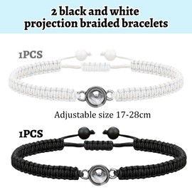 Mezrkuwr Partner Bracelets Couples Gifts Projection of 100 Languages of I Love You Matching Couple Bracelet Amulet for Valentine's Day Black and White