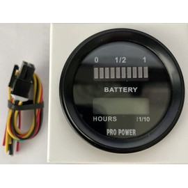 PRO12-48U 48 Volt Battery Gauge with Hour Meter Golf Cart, EV, Forklift