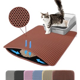 Petinstinct Extra Large Cat Litter Mat, 30x22 Inches Honeycomb Double Layer Cat Litter Trapping Mat, Non Slip Waterproof Urine Proof Large Kitty Litter Box Mat for Floor, Kitten Supplies, XL, Brown