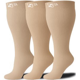 Zeta Wear 3 Pair Plus Size Knee-High Compression Socks - Closed Toe, 15-19 mmHg Graduated Support for Women & Men | Wide Calf Fit Up to 26" | Swelling, Varicose Veins, Nurses, Pregnancy, Travel