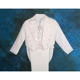 Lito Angels Baby Boys Tuxedo Wedding Suits & Blazers, Page Boy Christening Baptism Formal Outfit 5 Pieces Set with Waistcoat, Age 9-12 Months, White (Tag Number 01)