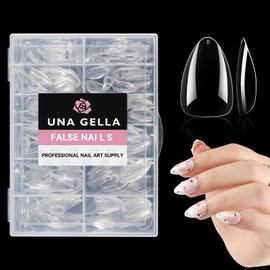 UNA GELLA Short Almond Nail Tips 504pcs Pre-shape Short Almond Gel X Nail Tips 12 Sizes Short Almond Press on Nails Soft Gel Acrylic Clear Fake Full Cover Nail Tips for Nails Extension Home DIY Salon