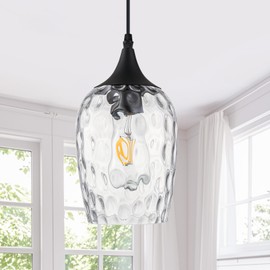 Modern Glass Pendant Lights Kitchen Island, 1-Light Matte Black Pendant Light Fixtures with Hand-Blown Clear Glass, Farmhouse Hanging Light for Kitchen Island, Sink, Dining Room, Bedroom, E26