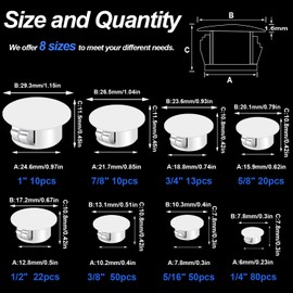 Tnisesm 255Pcs 8 Sizes Nylon Plastic Hole Plugs 1/4" 5/16" 3/8" 1/2" 5/8" 3/4" 7/8" 1" Round Drill Hole, Flush Type Panel Knockout Locking Plugs, Screw Covers for Furniture Cabinet Insert End Caps