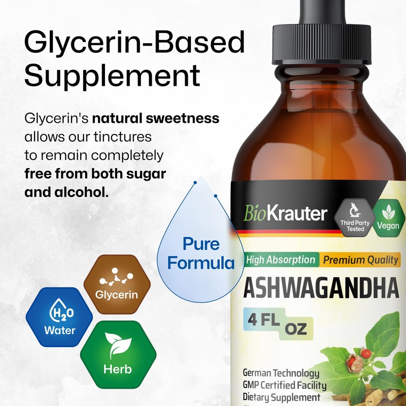 BIO KRAUTER® Ashwagandha Supplements - Liquid Drops Pure Vegan Ashwagandha
