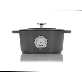 Combekk RAILWAY Recycled Enameled Cast Iron 4.25 Quart Dutch Oven w/ Thermometer, Concrete, 9.5"