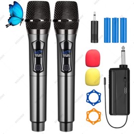 Microfono Inalambrico, Micrófono Inalambrico Profesional de 2 Pcs, Kit de Microfono Karaoke con Receptor, Micros Recargable de Mano para Cantar, Microfonos Multipropósito para Voz, Fiesta