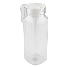 Jarra Pequeña con Tapa, Jarra de Agua de Plástico Transparente, Jarra de Acrílico Transparente, Contenedor de Bebidas a Rayas con Asa para Agua Fría, Jugo, té, Limonada, Leche (1100ml)