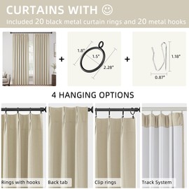 Greyish Beige Blackout Linen Curtains 102 Inches Long for Bedroom Extra Long Custom Pinch Pleated Thermal Insulated Black Out Curtains Neutral Farmhouse Living Room Darkening Drapes 8-1/2 FT Length