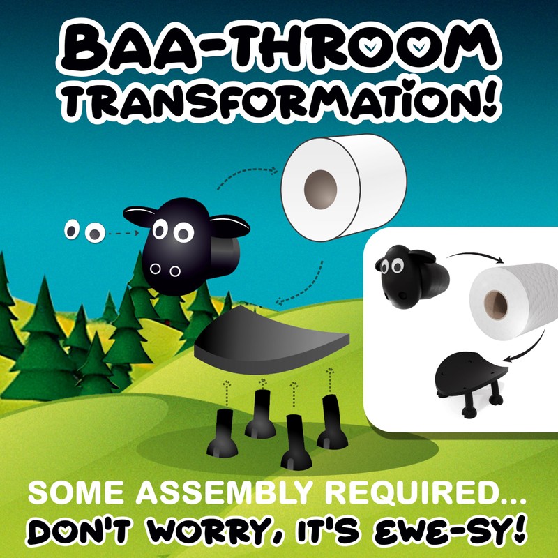 Black Sheep Toilet Paper Holder - Whimsical Free-Standing Bathroom Accessory