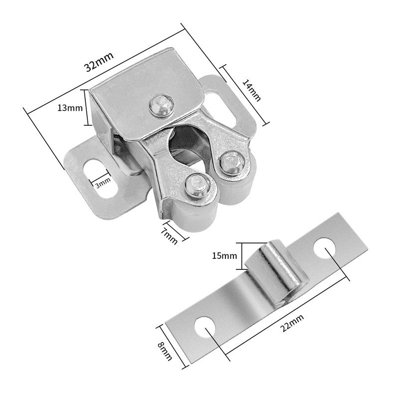 6pcs Double Roller Catch Cupboard Cabinet Door Latch,Twin Roller for