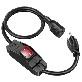 Outdoor Extension Cord with On/Off Waterproof Switch, 15A 125V Grounded 3-Prong Plug, Heavy Duty 1875W Short Outdoor Extension Cord for Lights,Black 14/3 SJTW Switch Cord,Outdoor Light Control(3FT