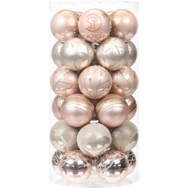 Sea Team 60mm/2.36" Delicate Contrast Color Theme Painting & Glittering Christmas Tree Pendants Decorative Hanging Christmas Baubles Balls Ornaments Set - 30 Pieces (Rose Gold & Champagne)