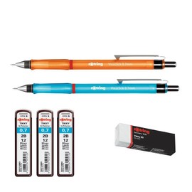 rOtring Visuclick Mechanical Pencil Set 0.7mm Leads 2B Lead Vivid Orange Blue Barrel