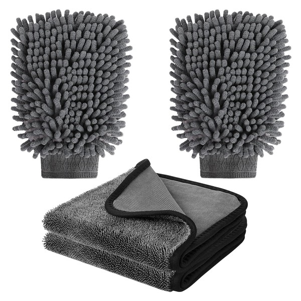 Tel Charme * Microfibre Car Wash Mitt Towel Set, 2