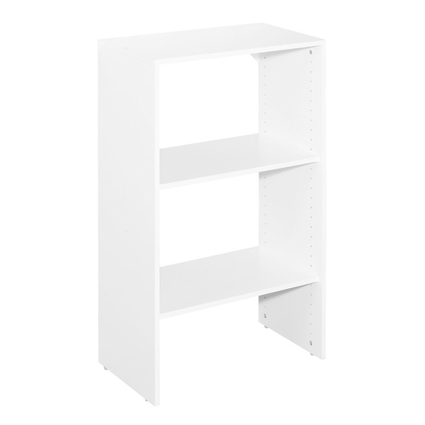 ClosetMaid SuiteSymphony Wood Shelf Unit, 2 Shelves, Adjustable For Storage, Closet, Clothes, Shoes, Décor, TV, Books, Pure White, 25" Tower Base