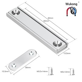 Wukong 4 x Rectangular Magnets 30 kg, 60 x 13.5 5 mm Neodymium Magnets with Hole Extra Strong Magnet 30 kg for Magnetic Board Fridge Tool Room